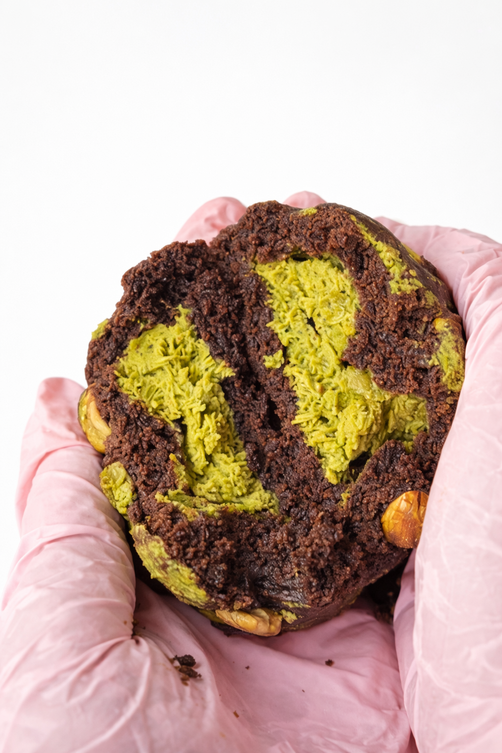 Dubai Double Chocolate cookie with Kunafa pistachio stuffing, with pistachio chunks