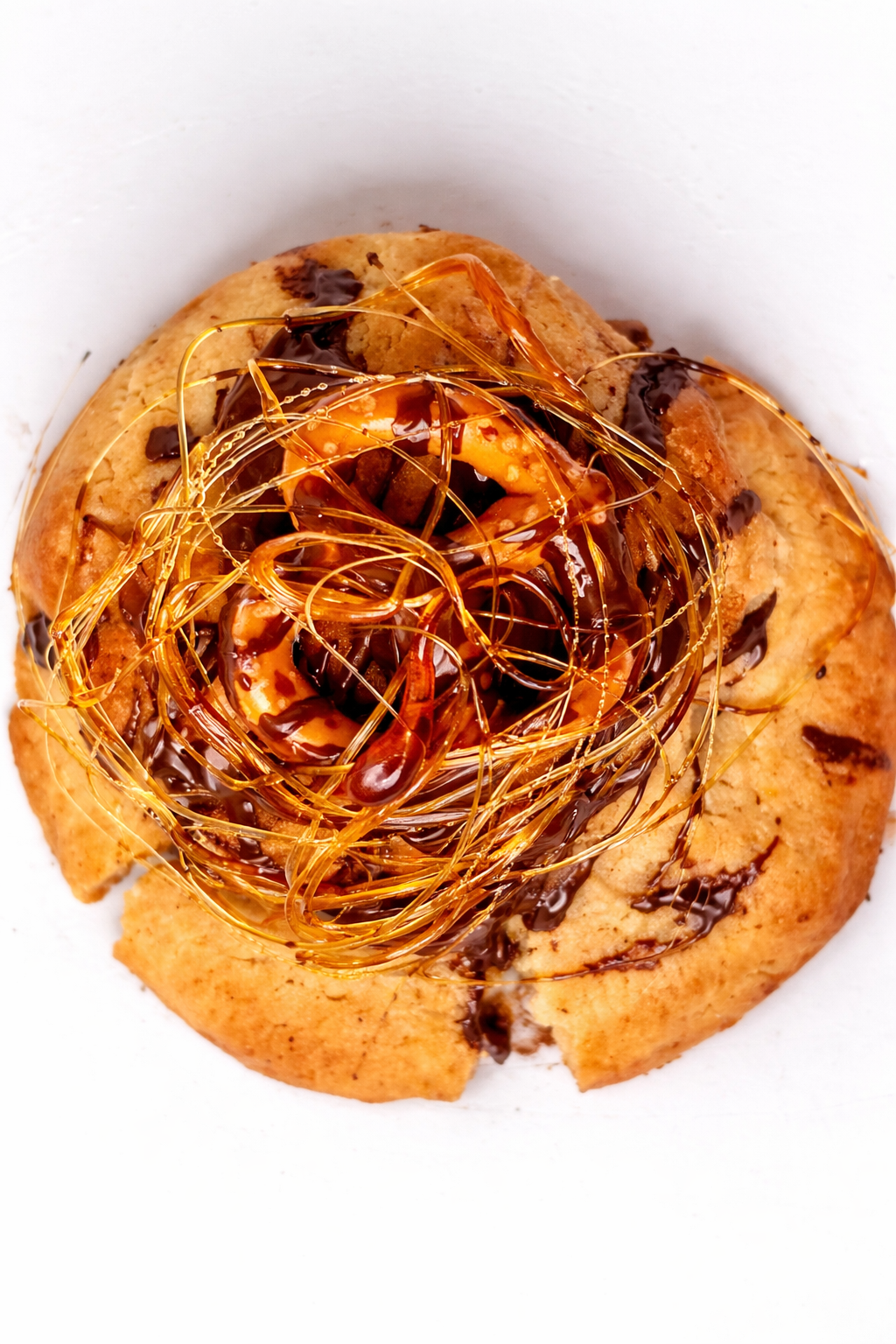 pretzel nyc stuffed cookie  with caramel and chocolate filling 