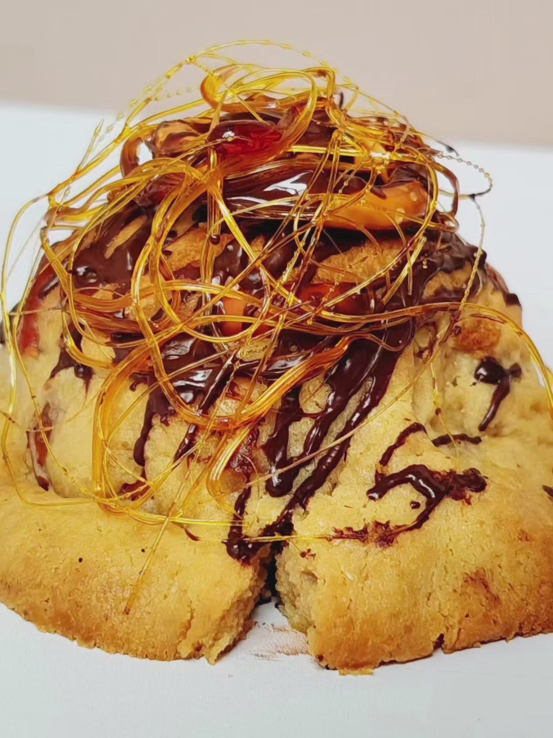 pretzel nyc stuffed cookie  with caramel and chocolate filling 