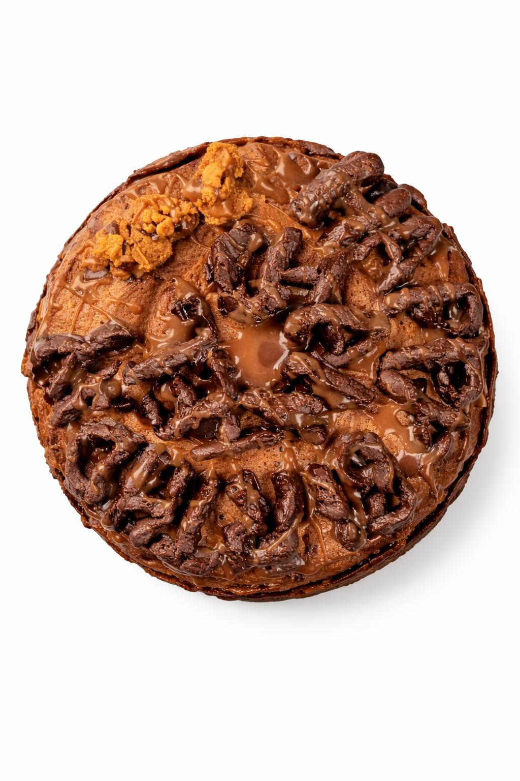 This is an indulgence cake, not for everyone, its caramel all over, we crack the code on Werther's Original Caramel, this is covered with it, inside and out. When you cut the cake, there will be the moist brownie cake with pockets of caramel mixed in chocolate, then you get a layer of super fudgy yule style brownie and, the soft cookie bark. Truly one crazy over the top cake!&nbsp;

Messy by design. Indulgent by intention.