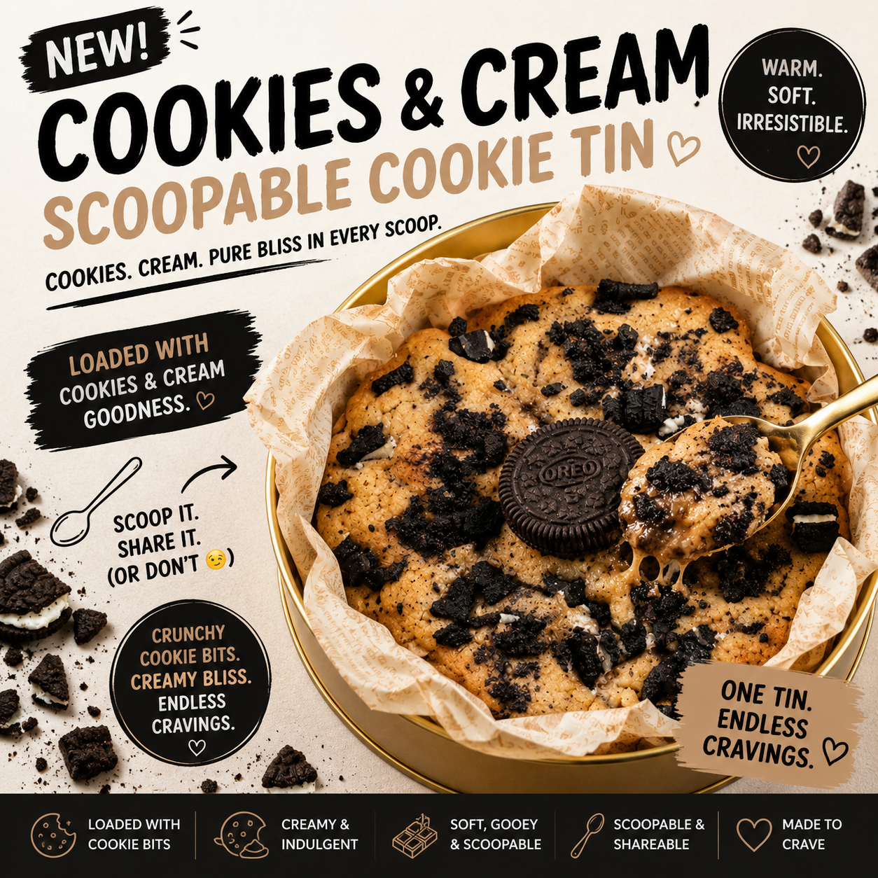 Cookies and Cream scoopable cookie tin by Forbidden Bite Singapore
