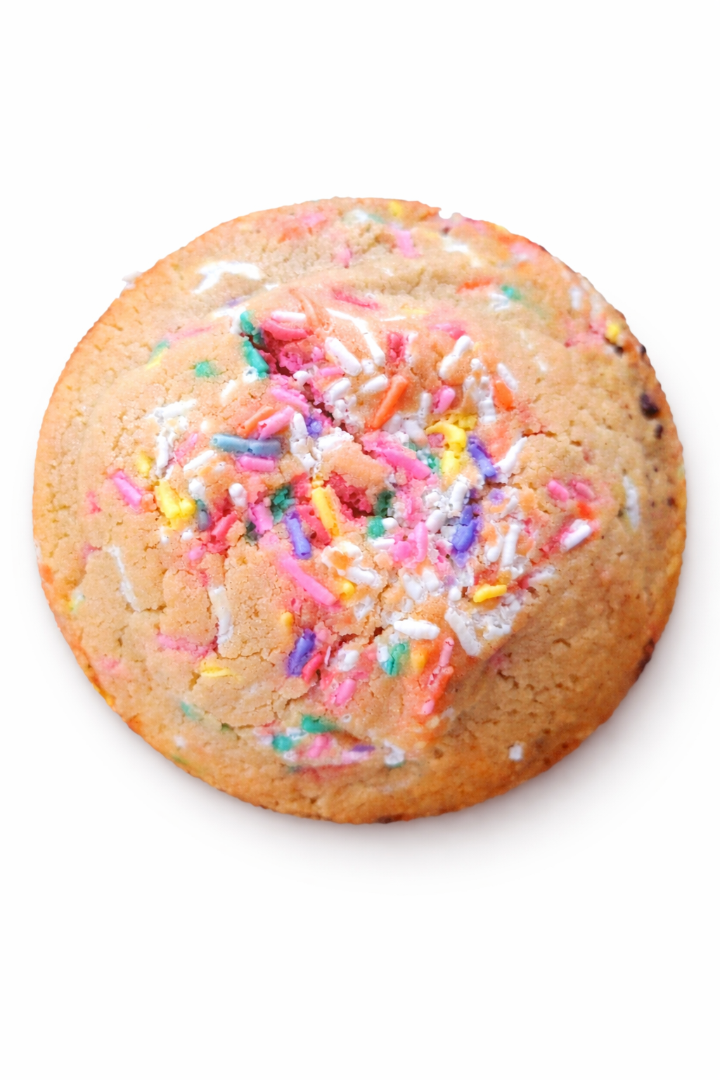 Cookie with colorful sprinkles on a white background