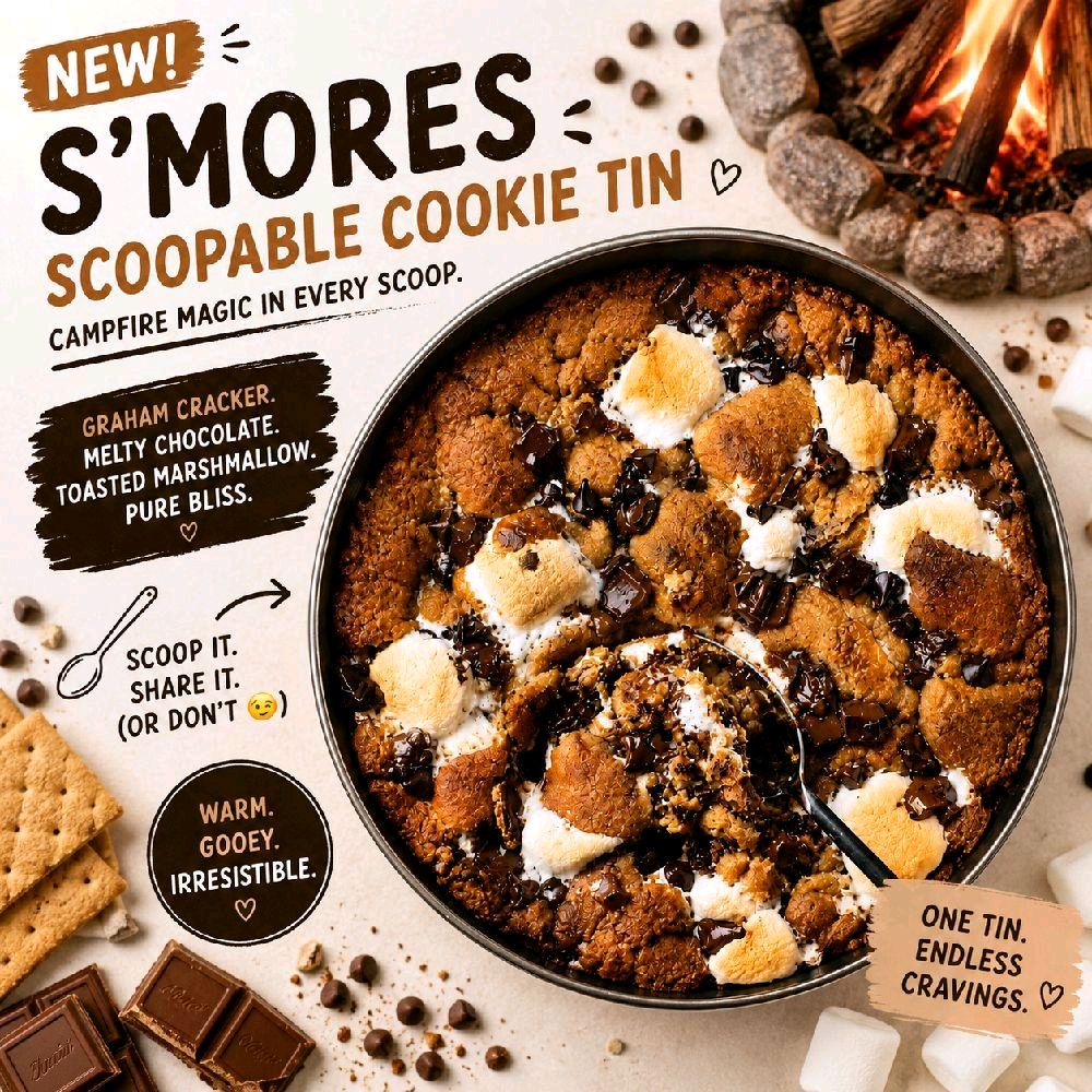 Campfire smores scoopable cookie tin with chocolate and marshmallow by Forbidden Bite Singapore