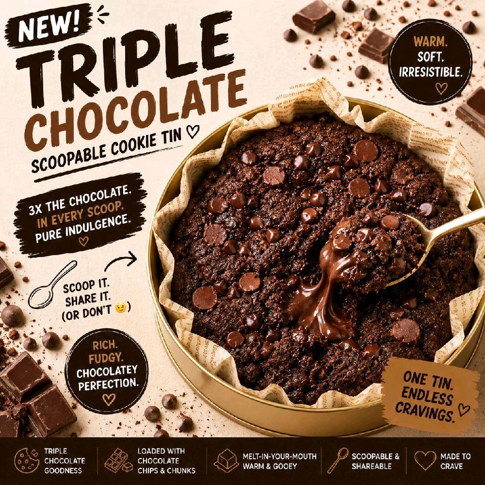 Triple dark chocolate scoopable cookie tin by Forbidden Bite Singapore